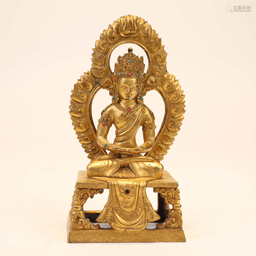 19th century gilt bronze Buddha with backrest