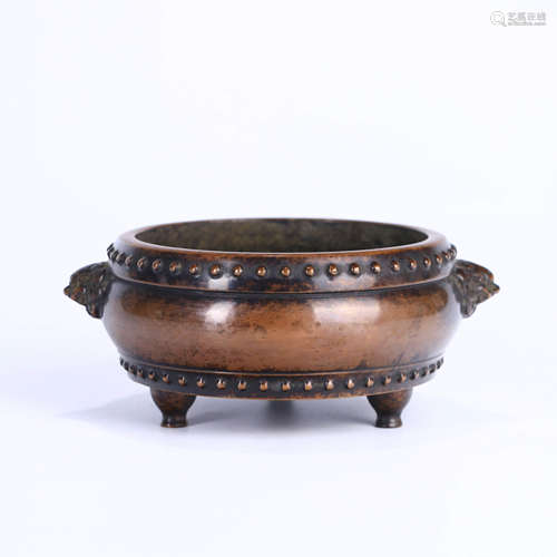 A DOUBLE EARS COPPER INCENSE BURNER