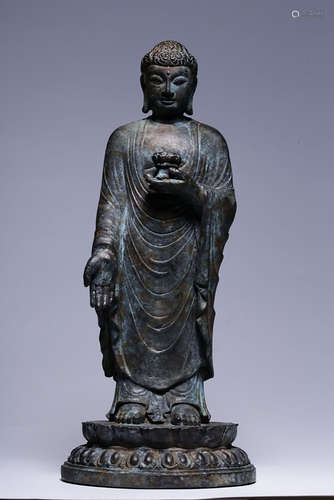 BRONZE CAST 'SHAKYAMUNI' STANDING FIGURE