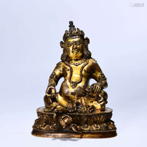 A GILD BRONZE STATUE OF YELLOW FORTUNE GOD