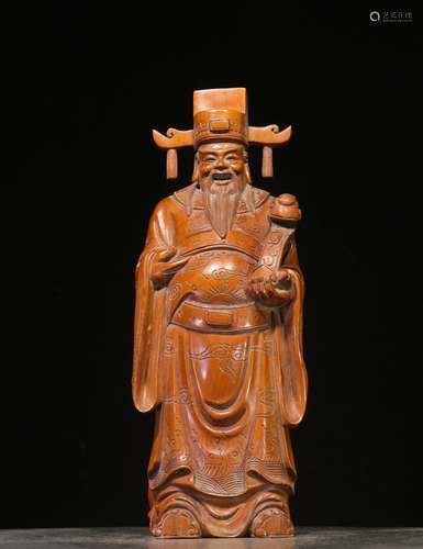 HUANGYANG WOOD CARVED 'FU STAR' STANDING FIGURE