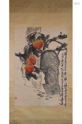 A CHINESE PEACH PAINTING, WU CHANGSHUO MARK