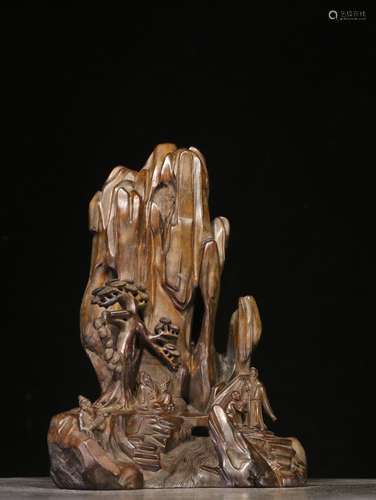 ALOE WOOD CARVED 'LANDSCAPE SCENERY' MOUNTAIN BOULDER