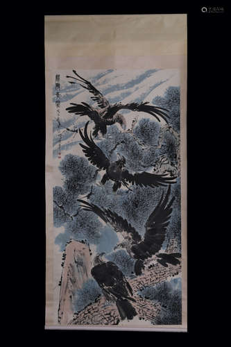 XU BEIHONG: INK AND COLOR ON PAPER PAINTING 'EAGLES'