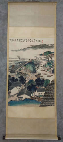 QIAN SONGYAN: INK AND COLOR ON PAPER PAINTING 'LANDSCAPE SCENERY'