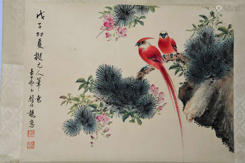 A CHINESE FLOWER AND BIRD PAINTING, YAN BOLONG MARK