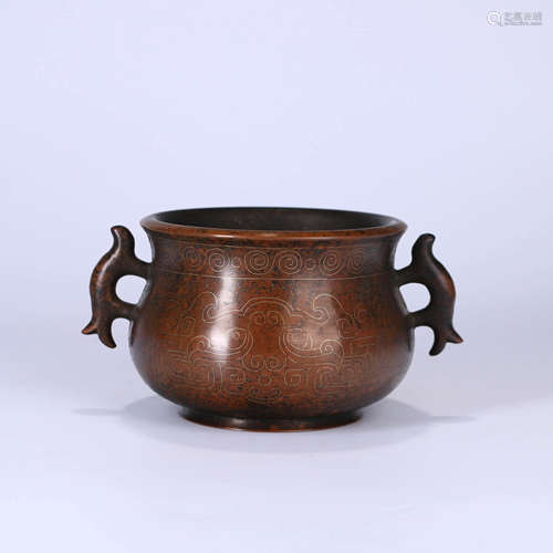 A FILIGREE BRONZE DOUBLE EARS INCENSE BURNER