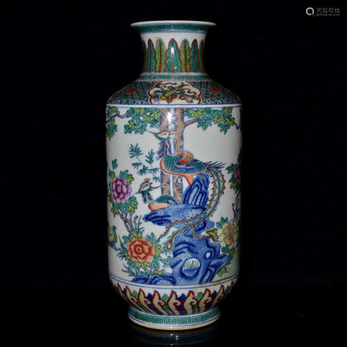 A CLASHINGCOLOR FLOWER&BIRD PATTERN PORCELAIN VASE