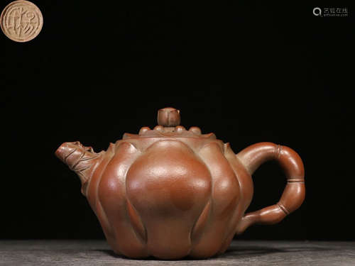 YIXING ZISHA 'LOTUS POD' LOBED TEAPOT