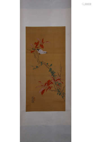 A CHINESE FLOWER AND BIRD PAINTING, YU ZHIZHEN MARK