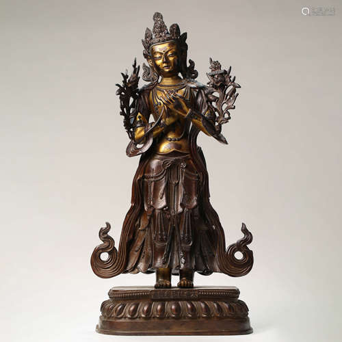 A GILD BRONZE STATUE OF MAITREYA BODHISATTVA