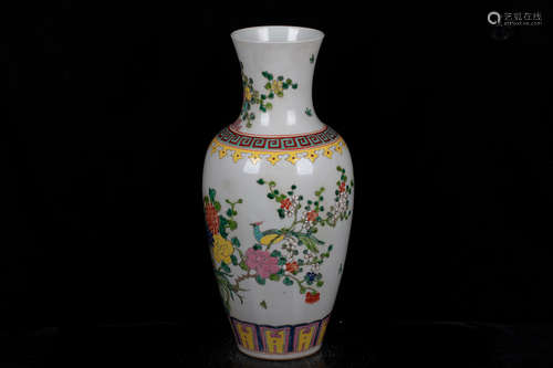 FAMILLE ROSE 'FLOWERS AND BIRDS' VASE