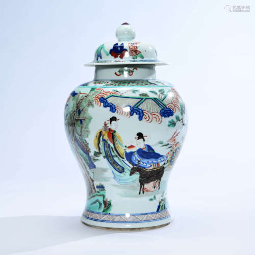 A FAMILLE VERTE FIGURE PATTERN PORCELAIN JAR