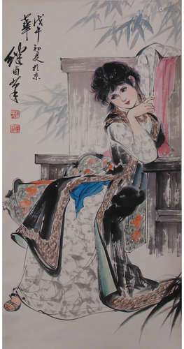 A CHINESE FIGURE PAINTING, LIU JIYOU MARK