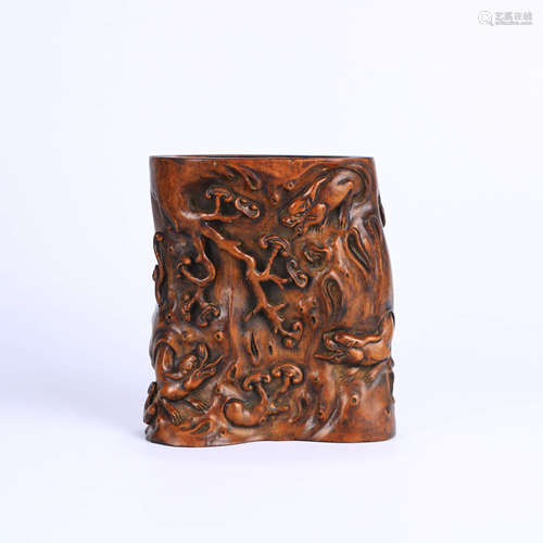 A BAMBOO CARVED BRUSH POT