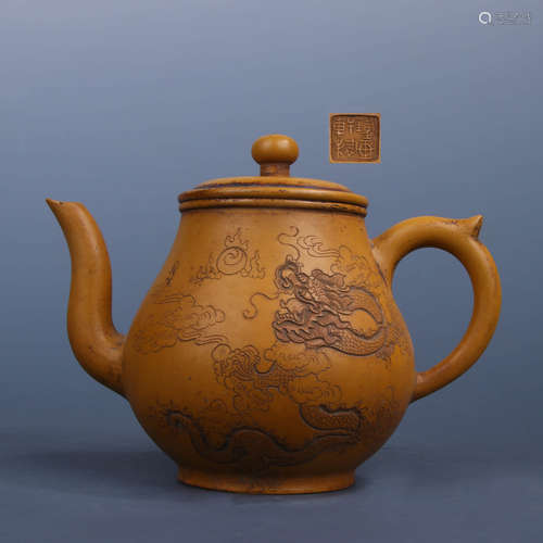 A DRAGON PATTERN CARVED PURPLE SAND POT