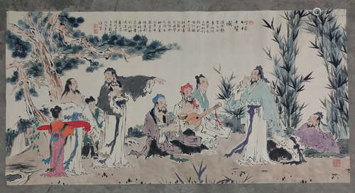 FAN ZENG: INK AND COLOR ON PAPER PAINTING 'SEVEN SAGES'