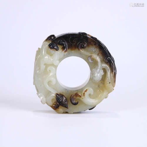 A CHI DRAGON PATTERN CARVED HETIAN JADE BI ORNAMENT