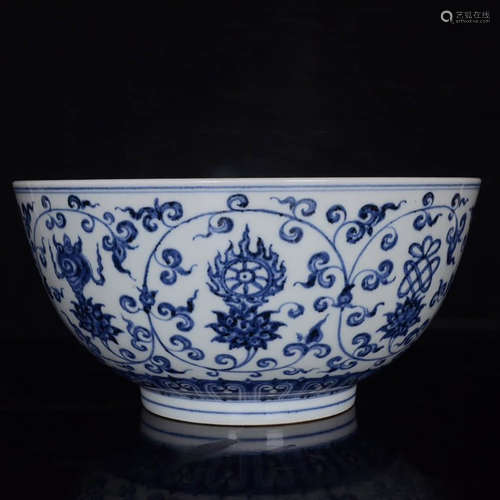 A BLUE AND WHITE TWINING EIGHT TEASURE PATTERN PORCELAIN BOWL