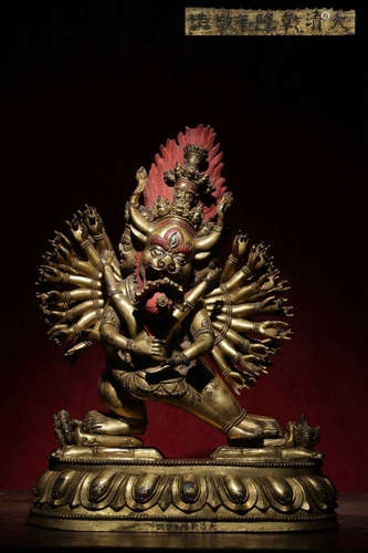 GILT BRONZE CAST 'YAMANTAKA' STANDING FIGURE