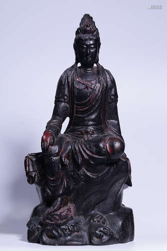 ZITAN WOOD CARVED 'GUANYIN' SEATED FIGURE