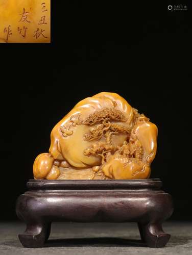 SHOUSHAN TIANHUANG SOAPSTONE CARVED 'LANDSCAPE SCENERY' MOUNTAIN BOULDER, SHANZI