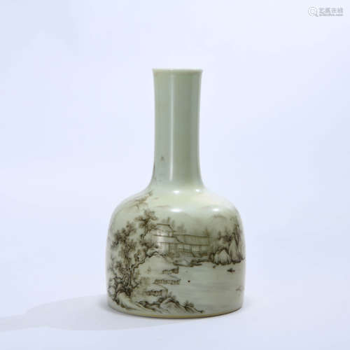 AN IVORY GLAZE GRISAILLE LANDSCAPE PATTERN BELL-SHAPED ZUN