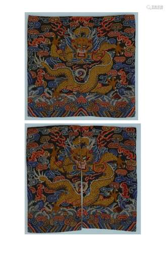 A PAIR OF DRAGON PATTERN EMBROIDERY