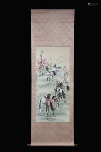 XU BEIHONG: INK AND COLOR ON PAPER PAINTING 'HORSES'