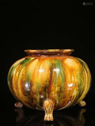 SANCAI GLAZED TRIPOD GLOBULAR JAR