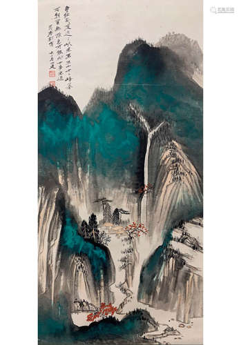 A CHINESE SPLASH-COLOR LANDSCAPE PAINTING, ZHANG DAQIAN MARK