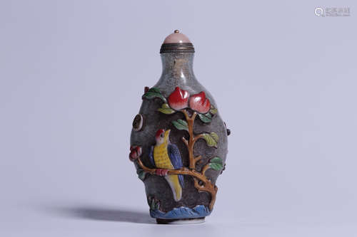 GLASS WITH OVERLAY 'BIRDS' SNUFF BOTTLE