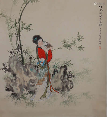 A CHINESE FIGURE PAINTING, ZHU MEICUN MARK