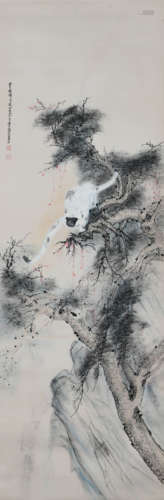 A CHINESE WHITE APE PAINTING, ZHANG SHANZI MARK