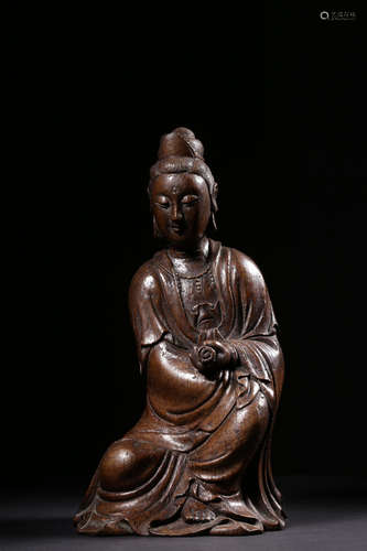 BAMBOO CARVED 'GUANYIN' SEATED FIGURE