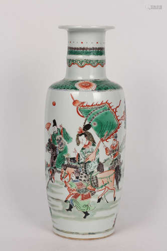 QING--CHINESE FAMILLE VERTE ROULEAU PORCELAIN VASE