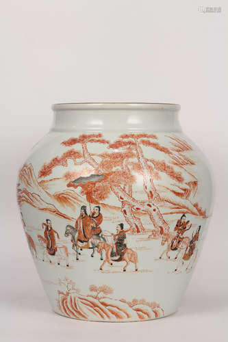 QING--CHINESE IRON RED PAINTING PORCELAIN VASE