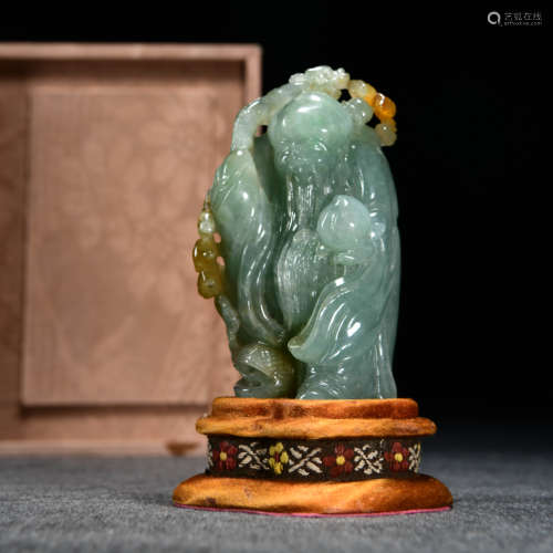 A JADEITE CARVED STATUE OF THE GOD OF LONGEVITY