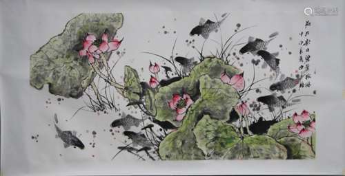 CHEN YONGQIANG: INK AND COLOR ON PAPER PAINTING 'POND SCENERY'