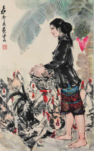 A CHINESE FIGURE PAINTING, HUANG ZHOU MARK