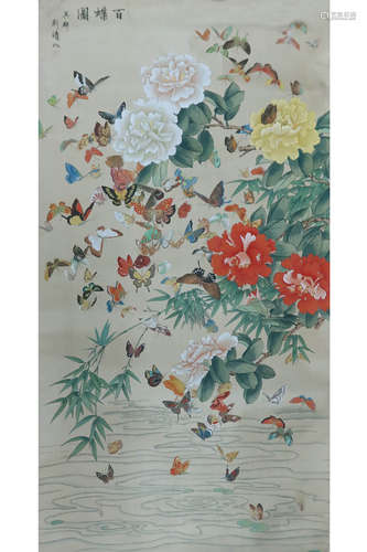 A CHINESE BUTTERFLIES PAINTING, JIAN QING MARK