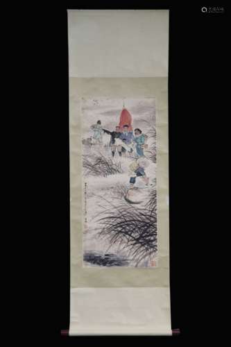 TANG YUN: INK AND COLOR ON PAPER PAINTING 'PEOPLE'