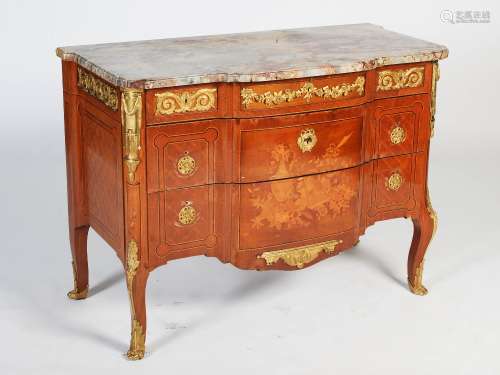A late 19th century French kingwood, parquetry and gilt metal mounted Transitional style commode,
