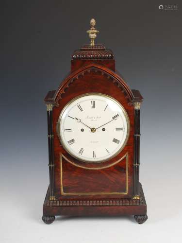 A George III mahogany and gilt metal mounted Gothic Revival bracket clock, Arnold & Dent, Strand,