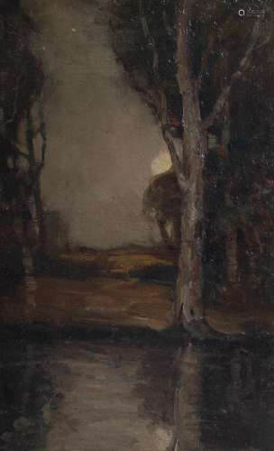 Andrew Reid (fl.1881-1932) The harvest moon oil on panel 24cm x 15cm