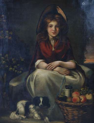 19th century British school Portrait of a young girl and dog oil on canvas 113cm x 88cm