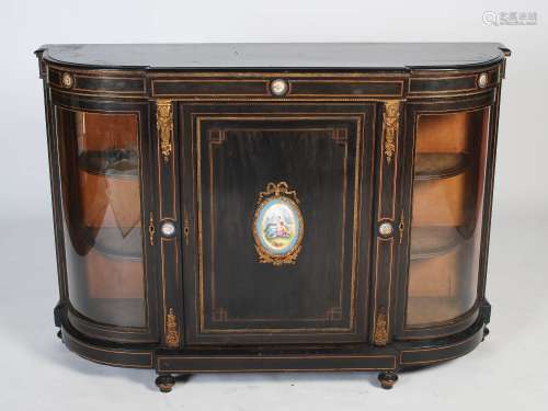 A 19th century ebonised, boxwood lined and gilt metal mounted credenza, the shaped rectangular top