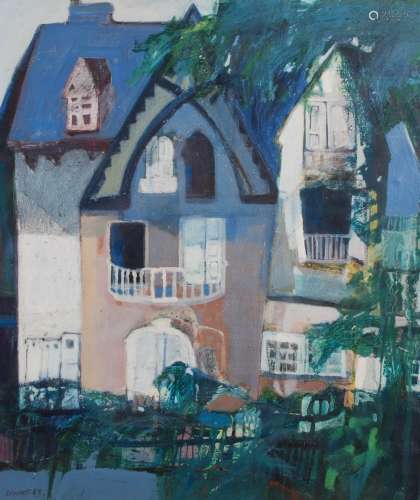 Dewart (20th century) Houses at Pont-Aven acrylic, signed and dated '83 lower left 55.5cm x 47cm