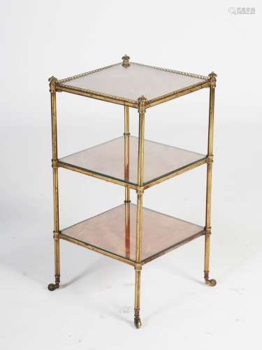A late 19th century satinwood and gilt metal mounted three tier etagere, the square shaped top