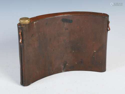 A rare late 19th century copper convex shaped whisky smugglers spirits flask, with brass screw cap